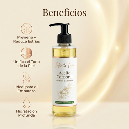 Aceite Corporal Aclarante y Emoliente para Prevenir Estrías y Unificar el Tono de la Piel (Ideal para Embarazo)