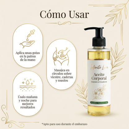 Aceite Corporal Aclarante y Emoliente para Prevenir Estrías y Unificar el Tono de la Piel (Ideal para Embarazo)