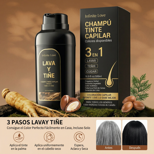 Champú Tinte 3 en 1 'AKOIIN' con Extractos Botánicos para Cubrir 100% las Canas