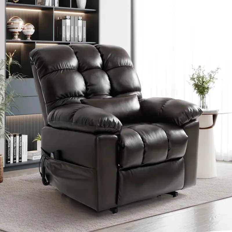 A leather recliner in a bright living space