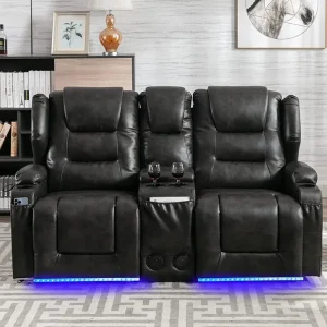 IPKIG Electric Home Theater Seating - Power Recline Chair Loveseat RV Sofa with Console, 67" Double Recliner 2 - Seater RV Couch with Storage/USB Charging/Lighting/Cup Holders for Living Room