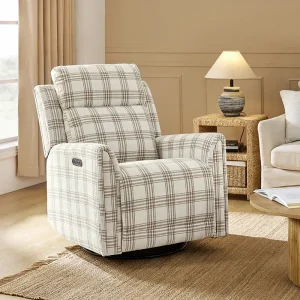 Alois Large Floral Swivel And Rocker Power Recliner With Adjustable Headrest