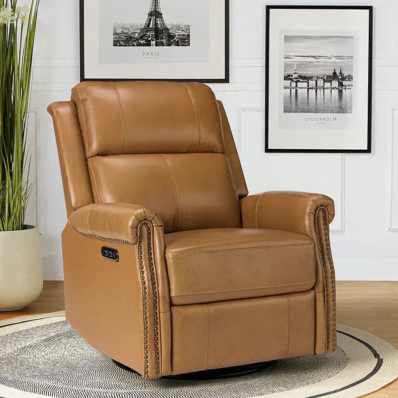 Kaietan Genuine Leather Power Rocking Recliner