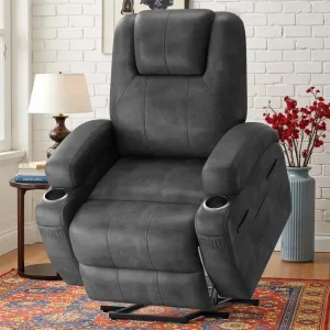 Lacoo Power Lift Electric Massage Recliner Chair Oversized Single Sofa with Cup Holder for Elderly, Black