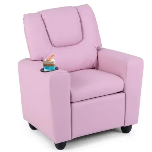 Kids Recliner Chair with Cup Holder & Side Pocket, Adjustable Toddler Lounge Sofa, Ergonomic Children Armchairs for Boys Girls Age 3+, 150lbs