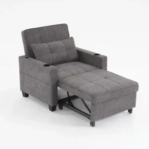 Convertible Futon Sofa Bed, 3 - in - 1 Multi - Functional Sleeper Chair Bed with USB Ports, Adjustable Backrest Recliner, for Living Room Bedroom Small Space, Tech Cloth, Dark Grey