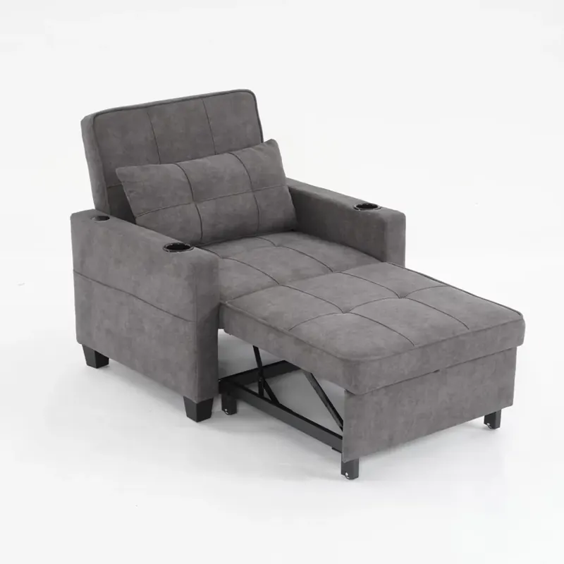 Convertible Futon Sofa Bed, 3 - in - 1 Multi - Functional Sleeper Chair Bed with USB Ports, Adjustable Backrest Recliner, for Living Room Bedroom Small Space, Tech Cloth, Dark Grey