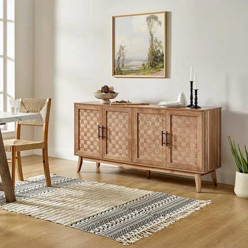 Horace 63" Wide Sideboard with Maple Veneer Woven Cabinet Doors