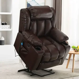 💥Clearance Sale🔥 MCombo Large Lay Flat Dual Motor Power Lift Recliner Chair Sofa with Massage and Heat, USB Ports, Cup Holders, Extended Footrest！