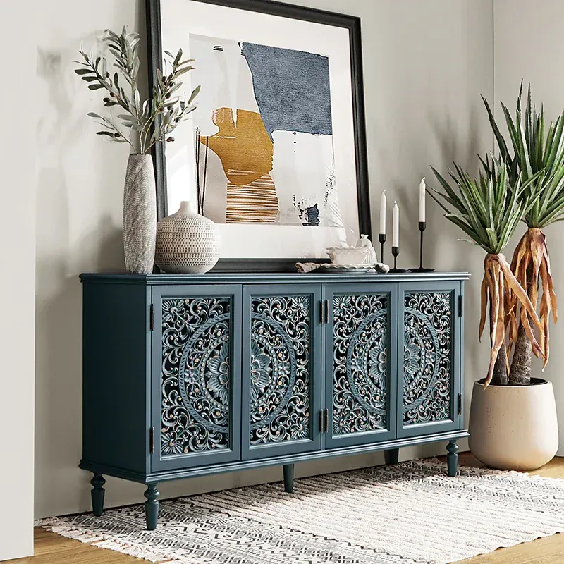 Emathides 63" Solid Wood Sideboard with Lighting & Wine Rack
