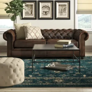 Owen 84” Genuine Leather Rolled Arm Chesterfield Sofa