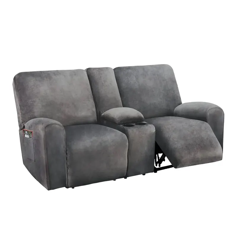 ULTICOR Reclining Loveseat with Middle Console Slipcover, 8-Piece Velvet Stretch Sofa Covers, 2 Seat Loveseat Recliner Cover, Th